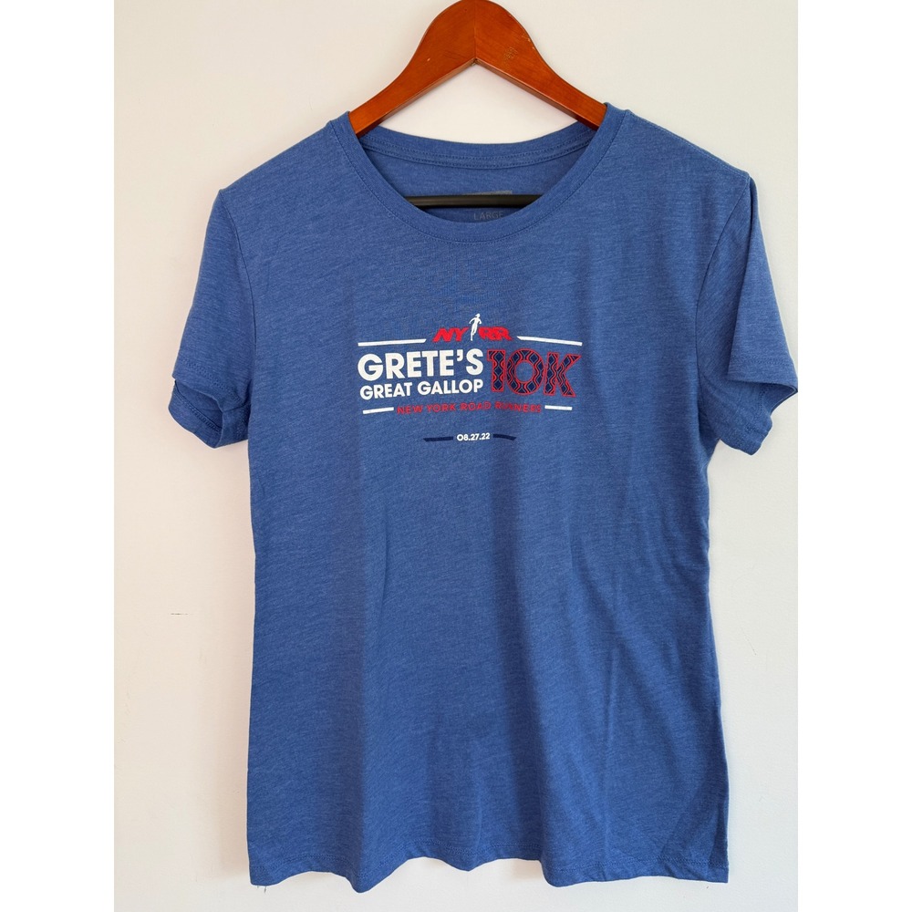 NEW BALANCE Grete's Great Gallop 10K T-Shirt Women Blue Graphic Large